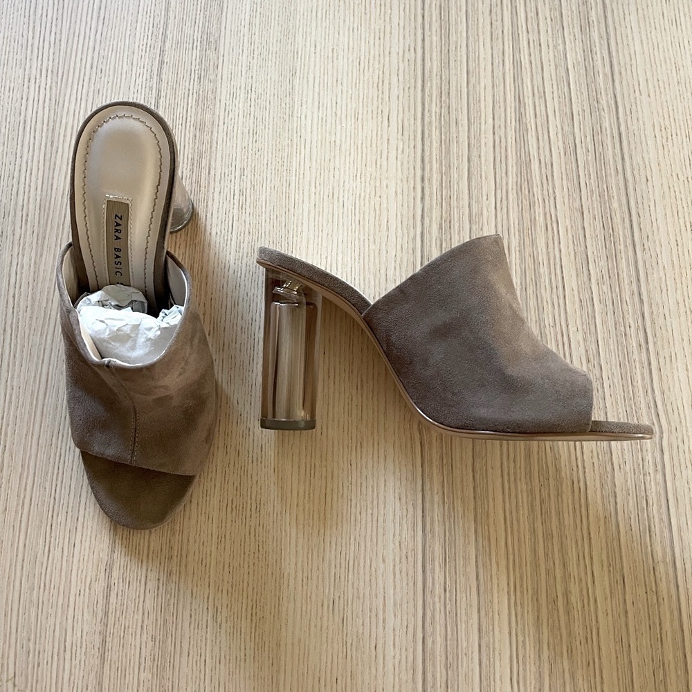 ZARA heels worn once. Size 38 (7.5) with heel height 4 inches. Taupe